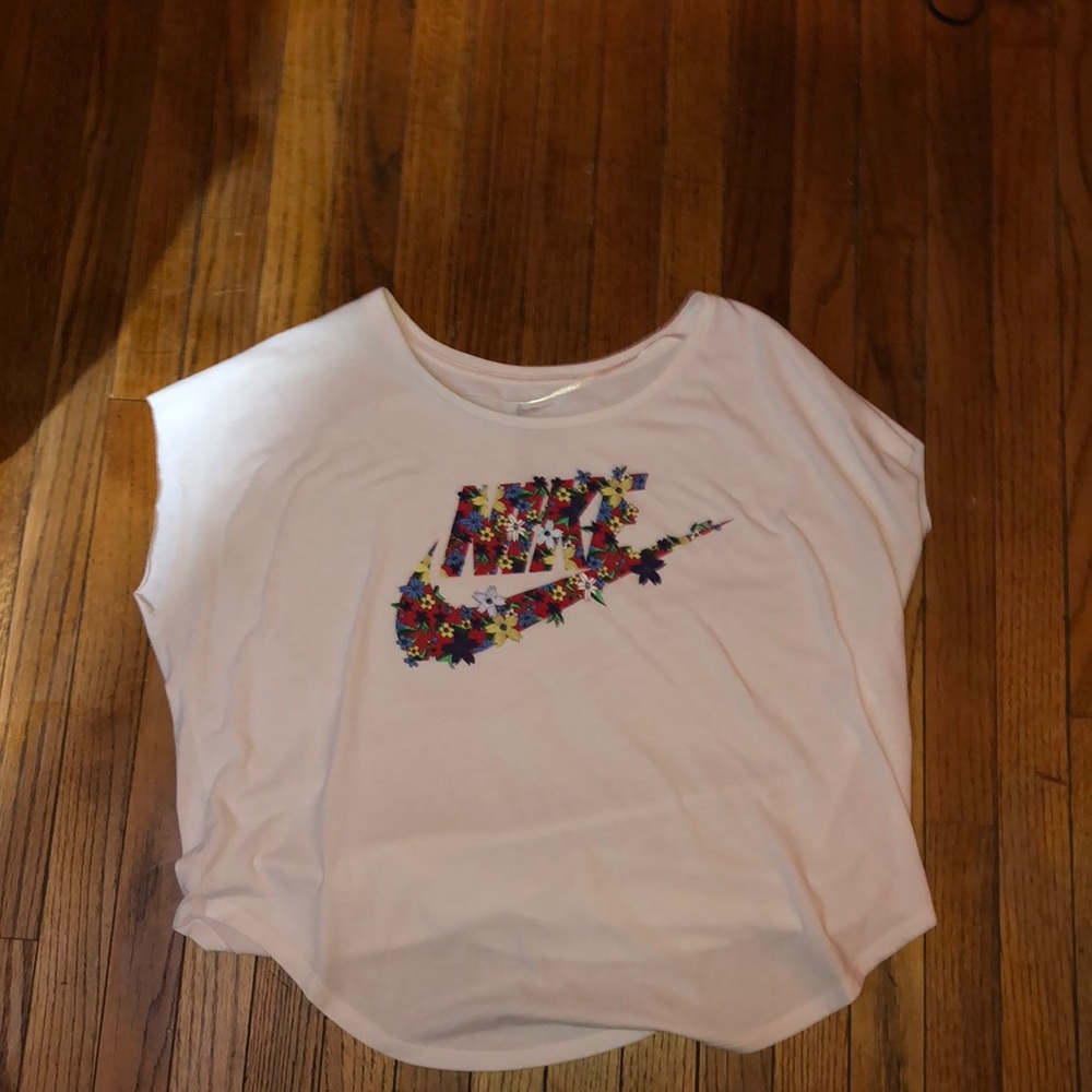 white and Floral print nike shirt